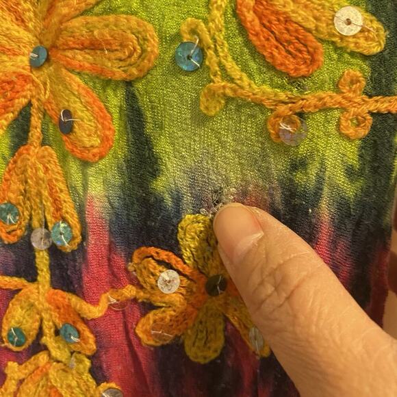 Women 2X Tie Dye Embroidery Colorful Mumu House Dress Tropical Beach Hawaiian - Picture 9 of 11